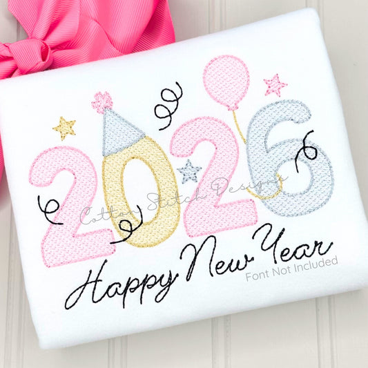2026 New Year Sketch Stitch Embroidery Design