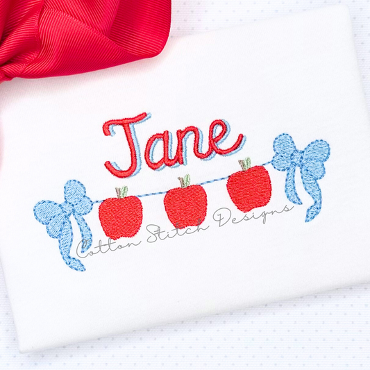 Apple Bow Swag Fill Stitch Embroidery Design