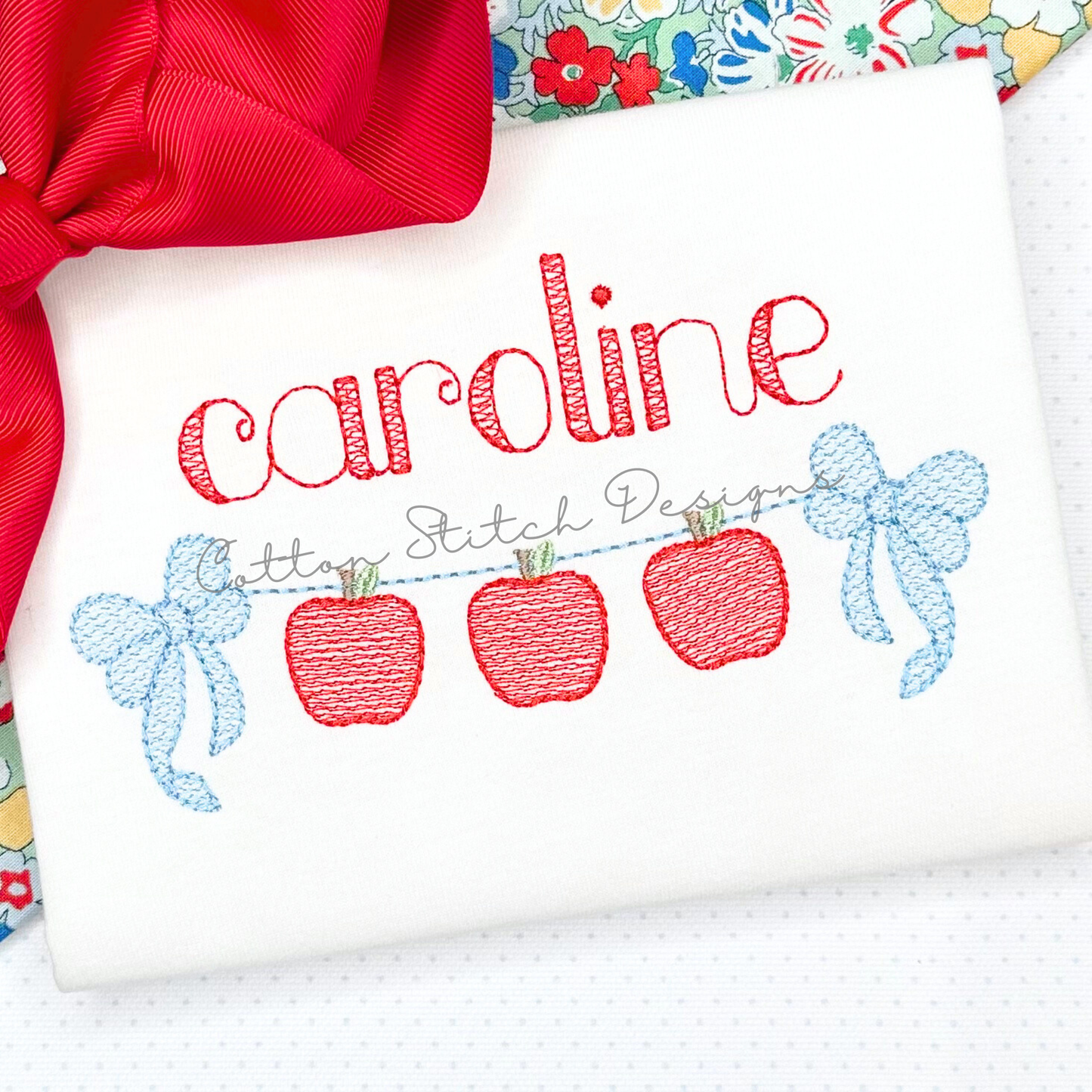 Apple Bow Swag Embroidery Design