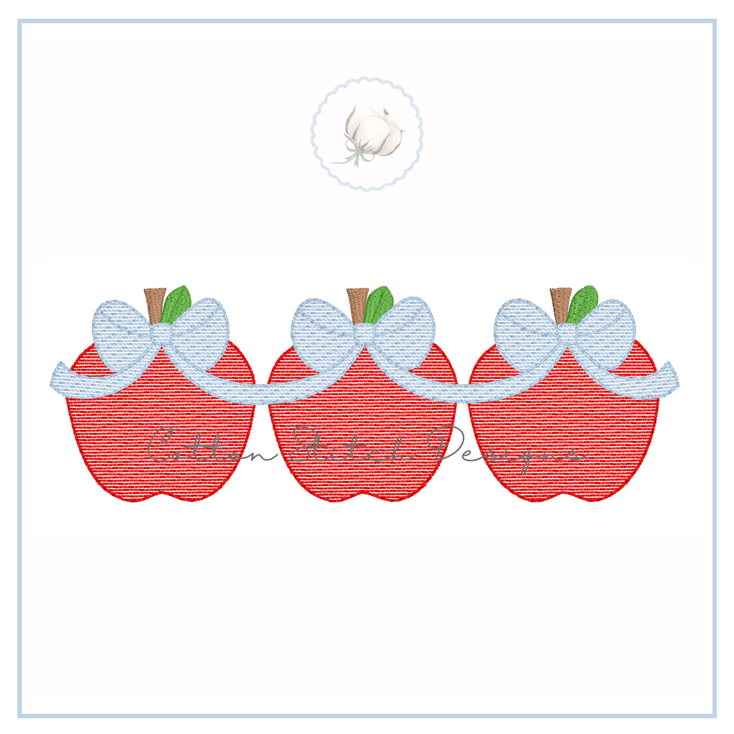 Apple Trio with Bows Embroidery Design