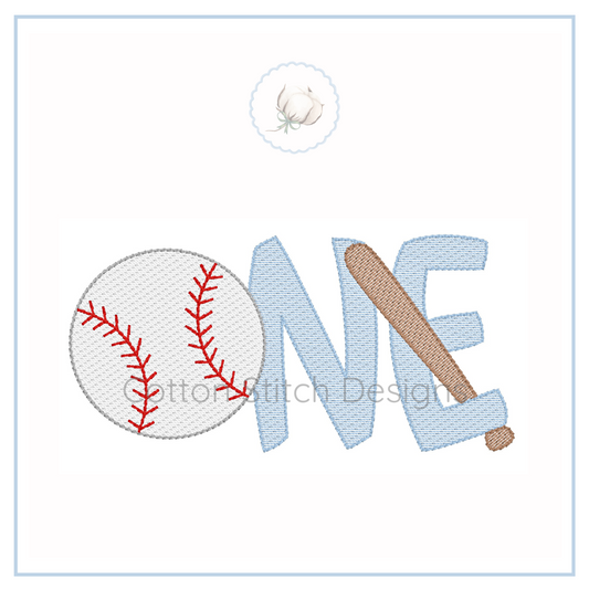 Machine Embroidery design Cotton Stitch Designs Embroidery design with a baseball and bat on a 'ONE' letter