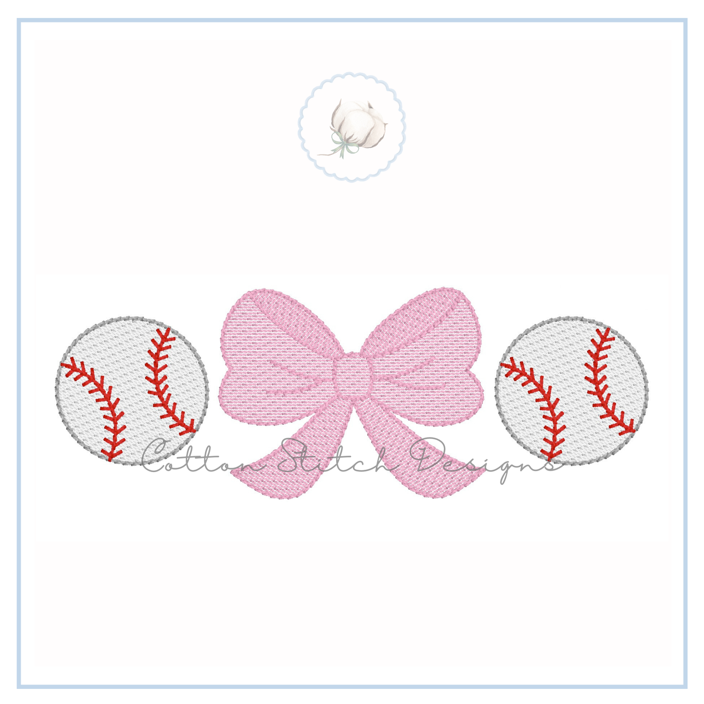 Baseball Bow Embroidery Design
