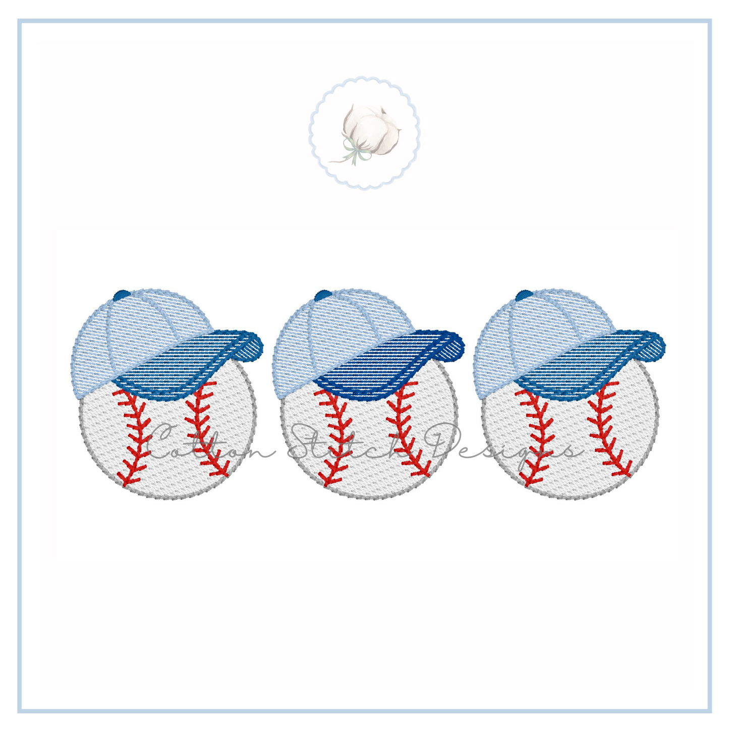 Baseball with Hat Trio Embroidery Design