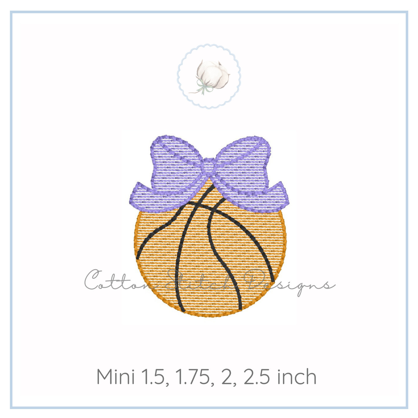 Mini Basketball with Bow Sketch Stitch Embroidery Design