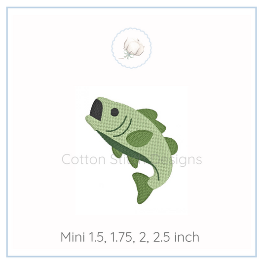 Machine Embroidery design Cotton Stitch Designs Green fish-shaped embroidery with size specifications on a white background