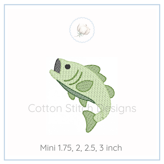 Machine Embroidery design Cotton Stitch Designs Embroidered fish design on a white background with 'Cotton Stitch Designs' branding.