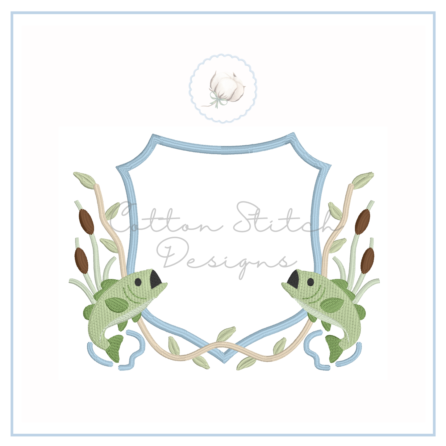 Bass Fishing Monogram Crest Embroidery Design