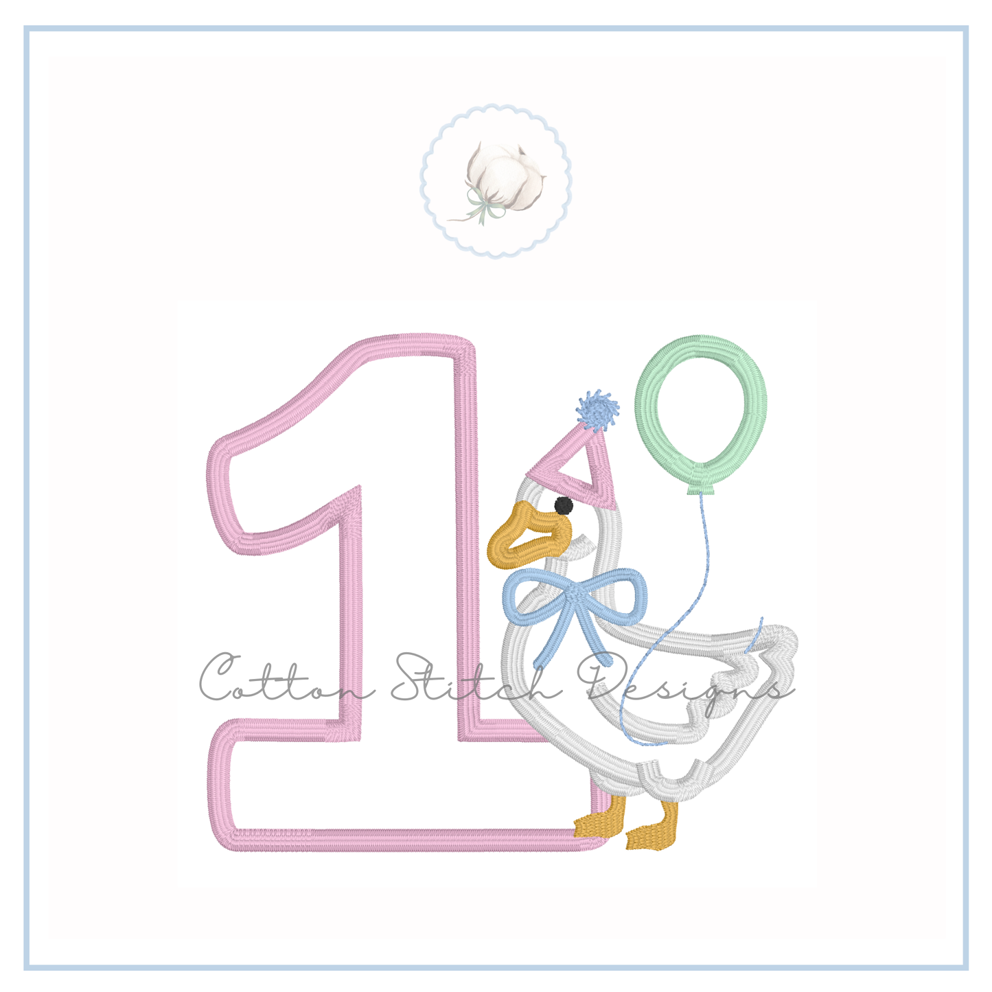 Birthday Goose One Satin Applique Machine Embroidery Design