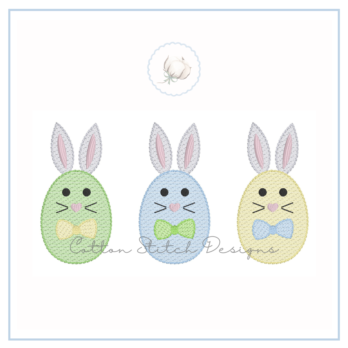 Bunny Egg Bow Tie Trio Embroidery Design