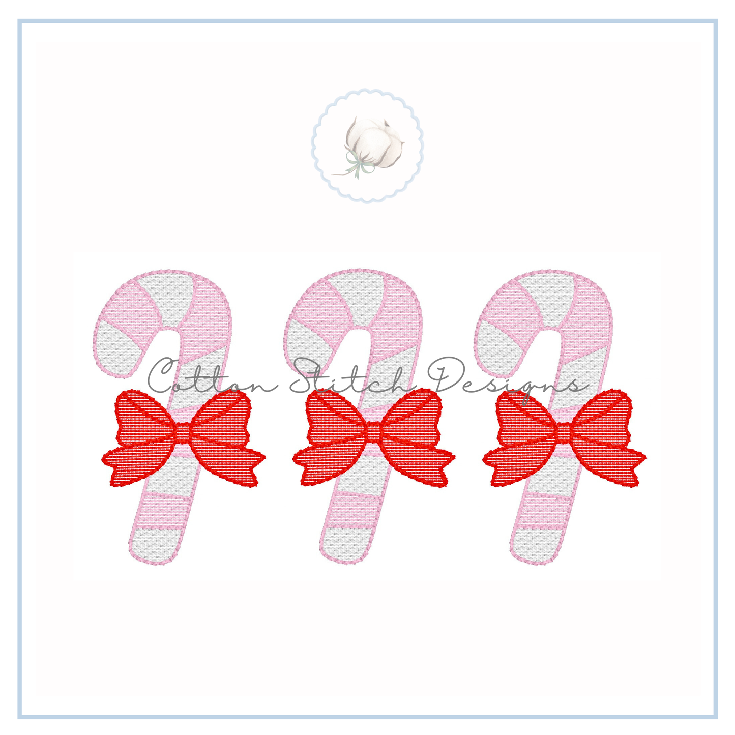 Candy Cane Bow Trio Sketch Stitch Embroidery Design