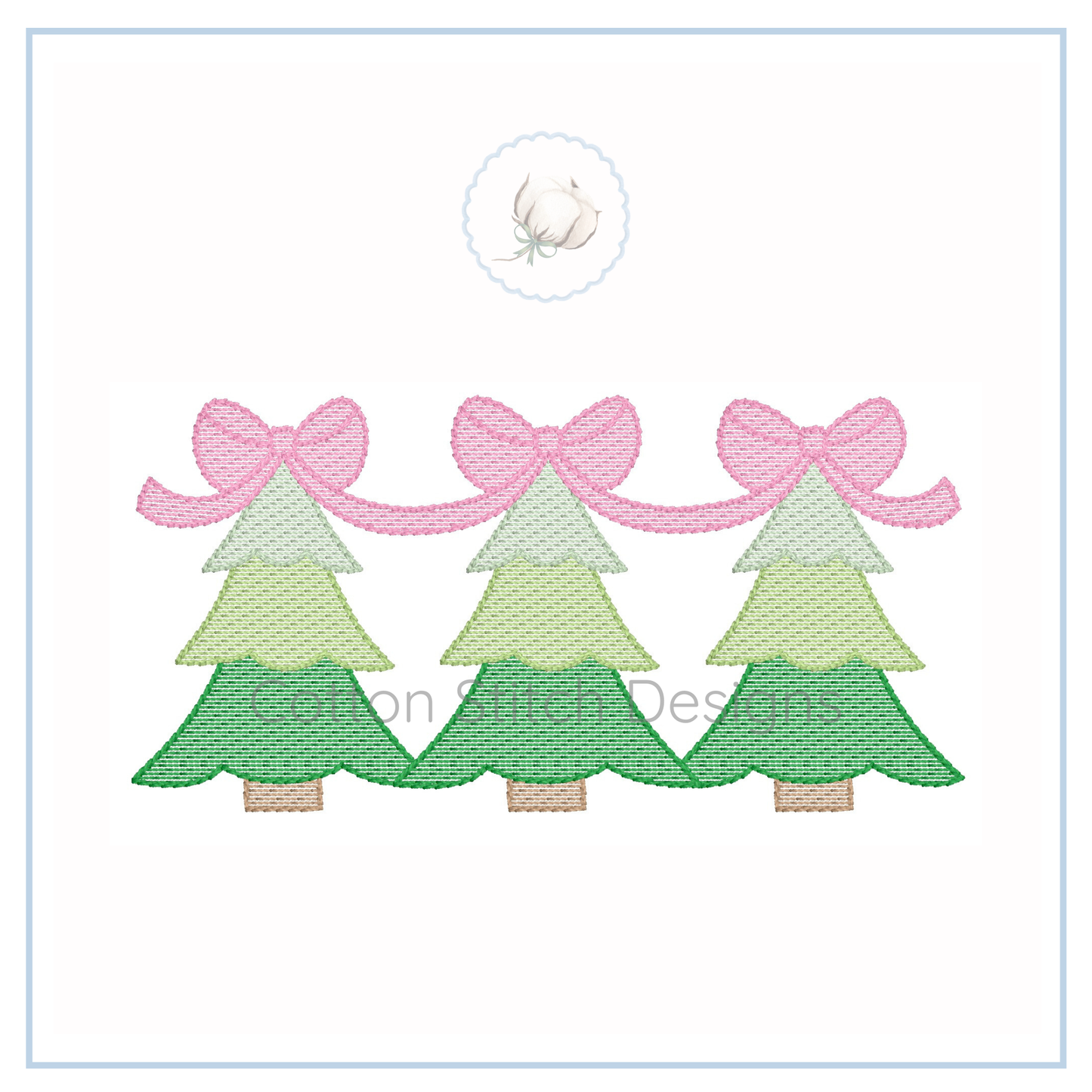 Christmas Trees Bow Sketch Embroidery Design