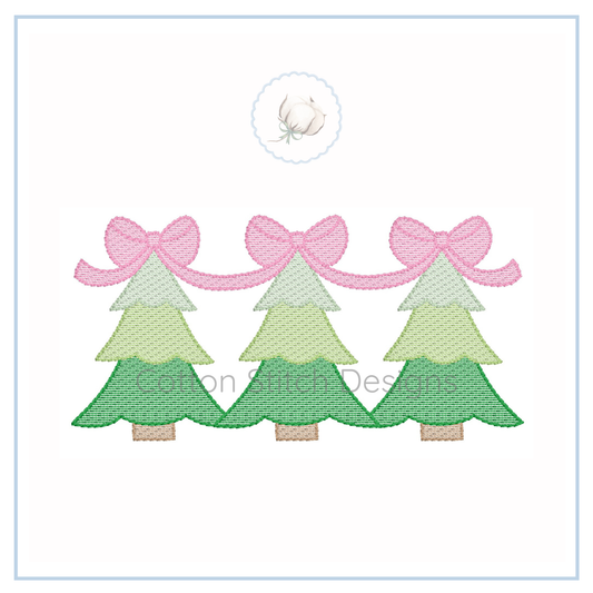 Christmas Trees Bow Sketch Embroidery Design