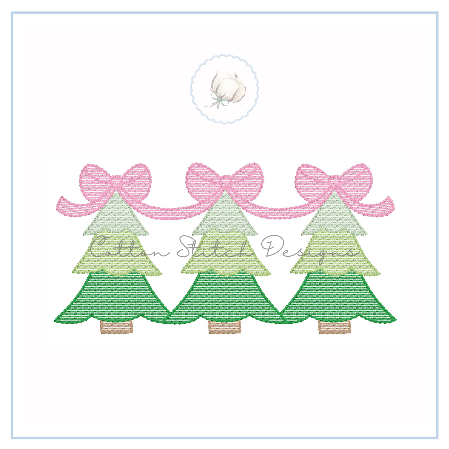 Christmas Trees Bow Sketch Embroidery Design