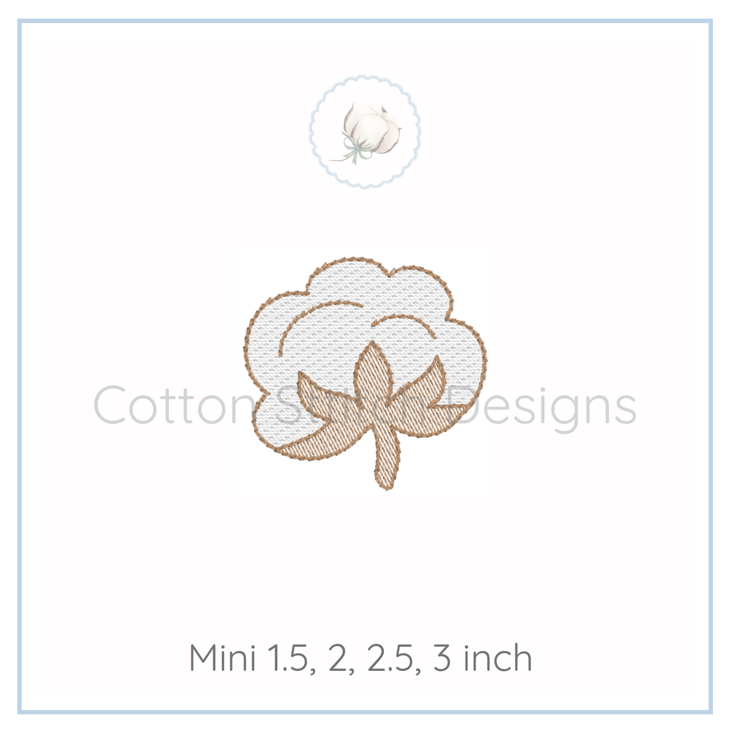 Machine Embroidery design Cotton Stitch Designs Embroidery design of a cotton boll on a white background.