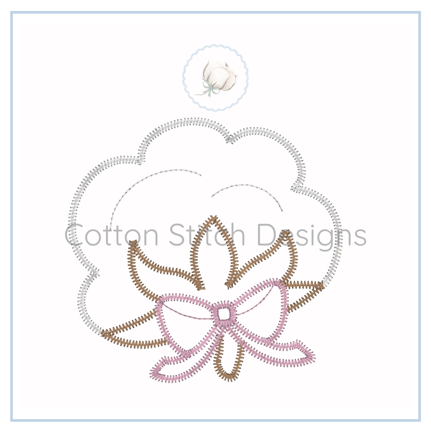 Machine Embroidery design Cotton Stitch Designs Embroidery design of a bow with 'Cotton Stitch Designs' branding.