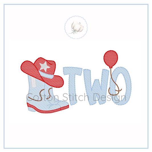 Machine Embroidery design Cotton Stitch Designs Embroidery design with cowboy boot, hat, and balloon on a white background