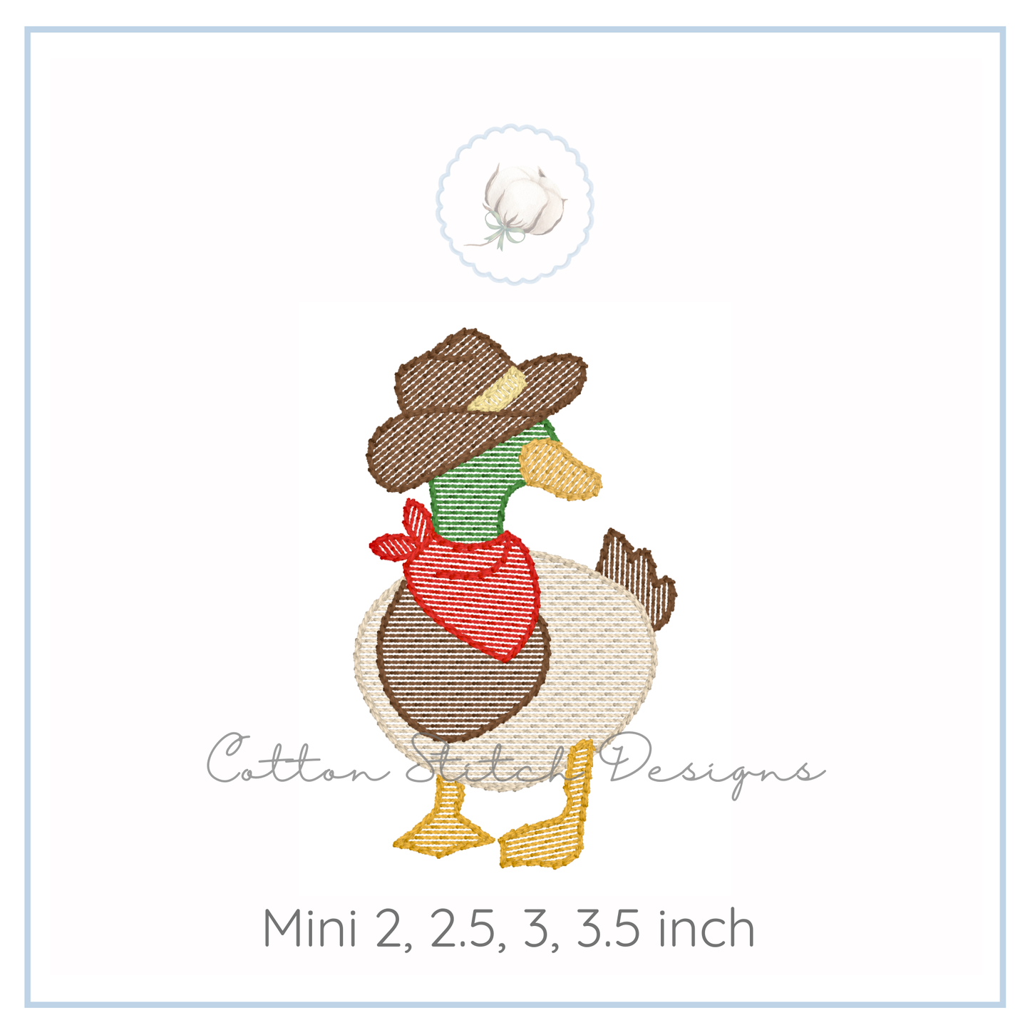 Mini Cowboy Mallard Duck Embroidery Design