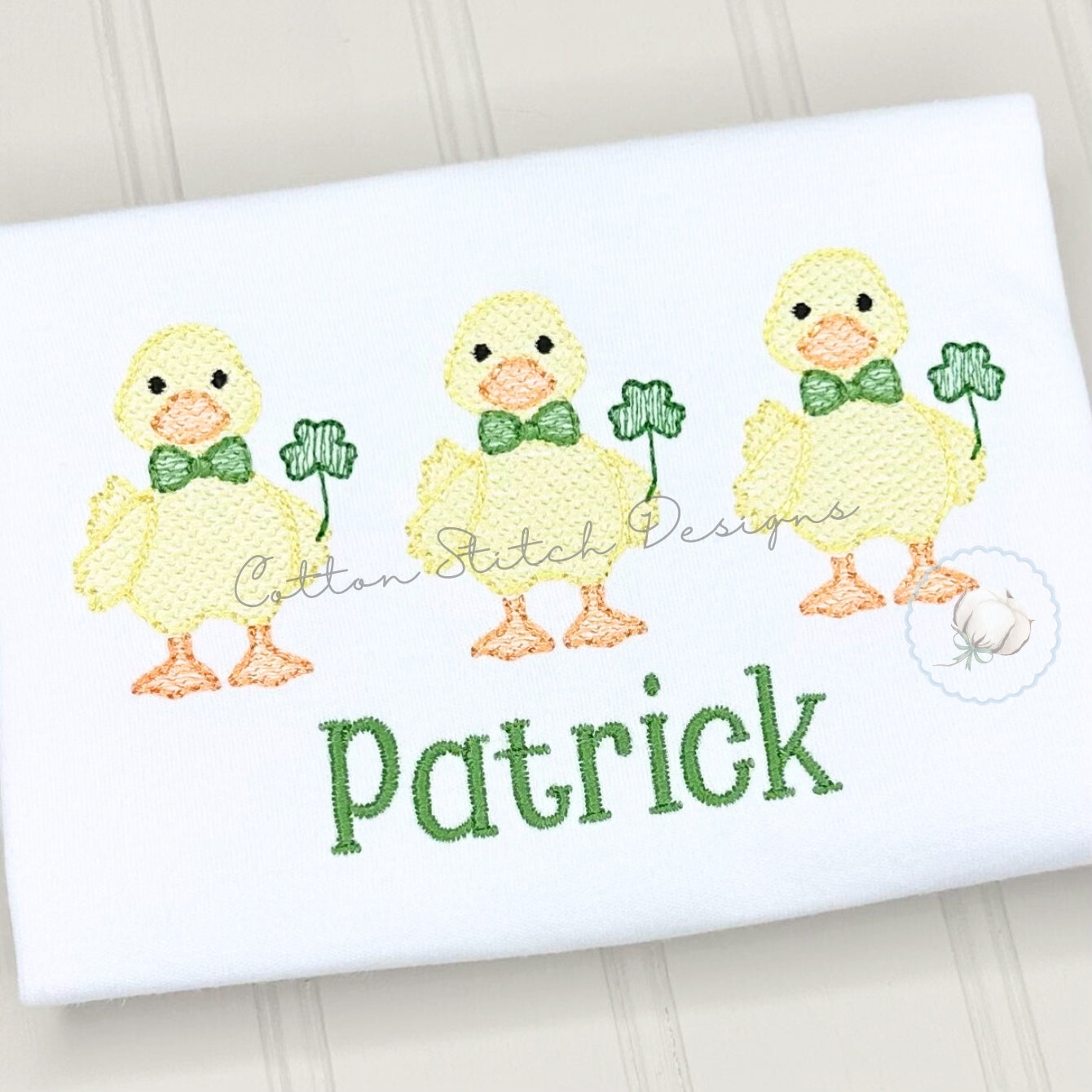 Cute Shamrock Duck Bow Tie Trio Sketch Embroidery Design