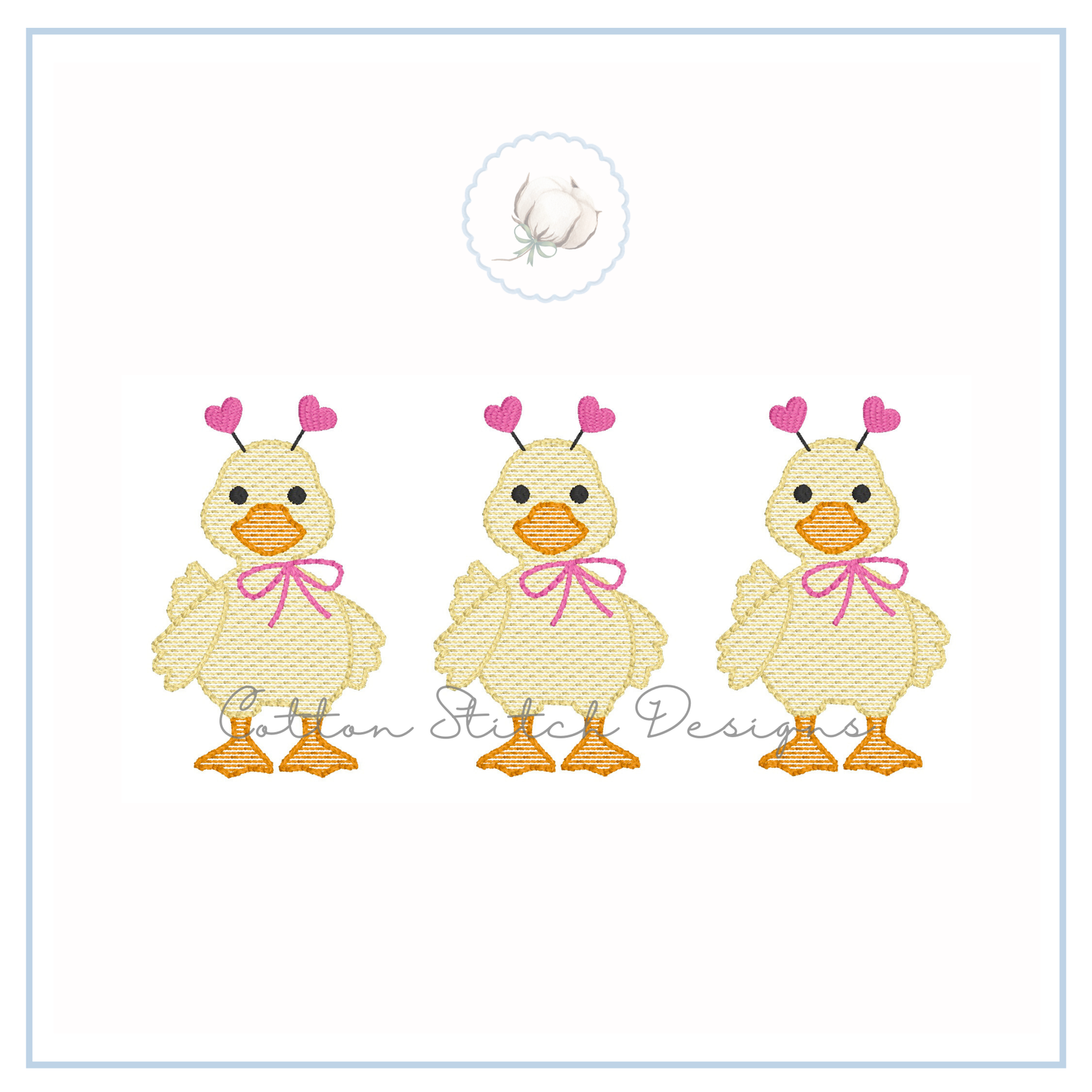 Valentine Yellow Duck Trio Trio Sketch Embroidery Design
