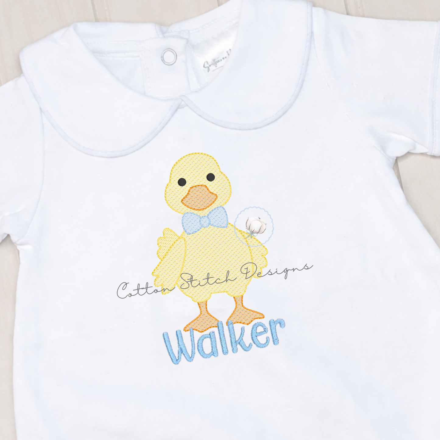 Cute Yellow Duck Bow Tie Sketch Embroidery Design