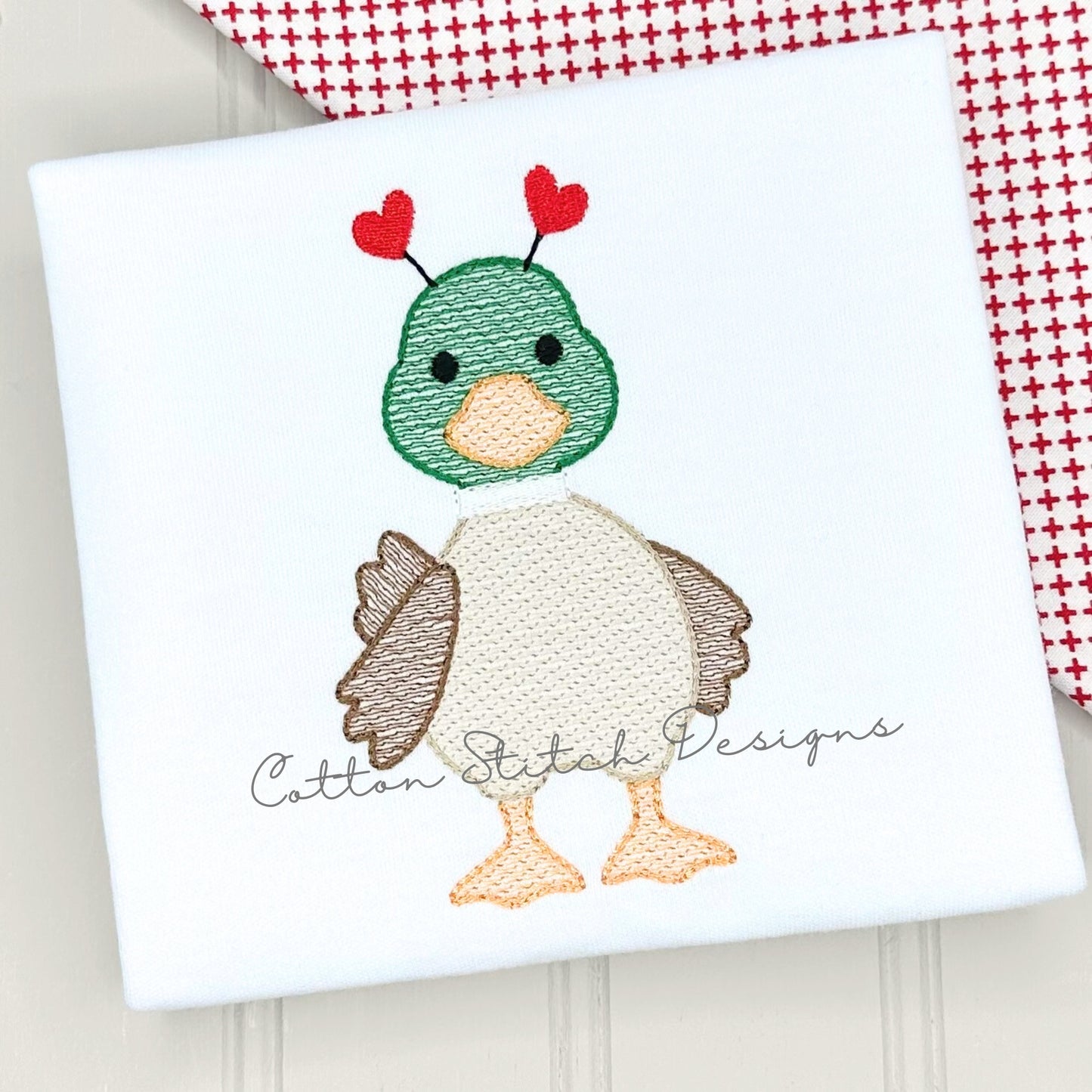 Cute Valentine Mallard Duck Sketch Embroidery Design