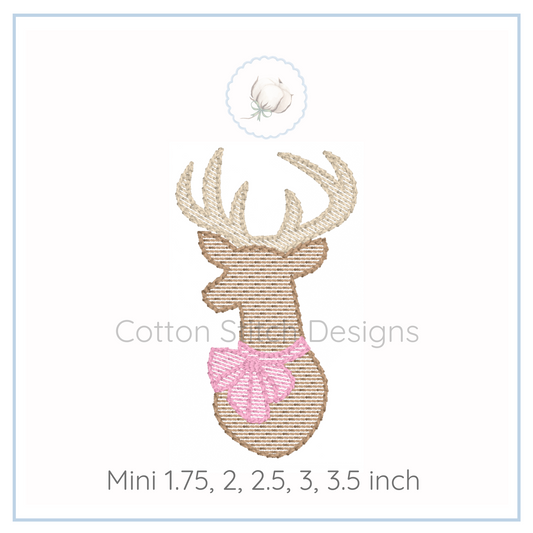 Machine Embroidery design Cotton Stitch Designs Embroidered deer design with a pink bow, brand 'Cotton Star Designs' visible.