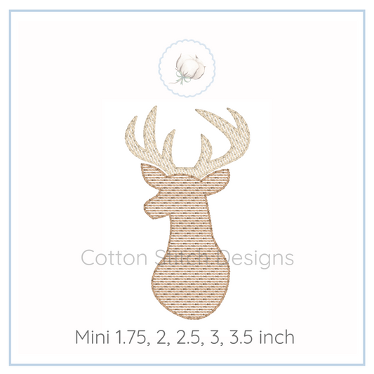 Machine Embroidery design Cotton Stitch Designs Deer head design with size options on a white background