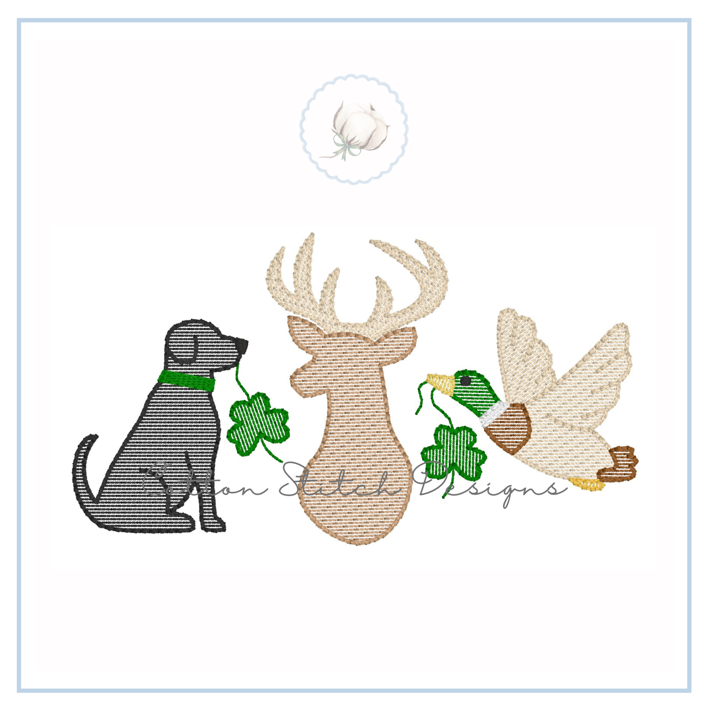 Dog Deer Mallard Shamrock Sketch Embroidery Design
