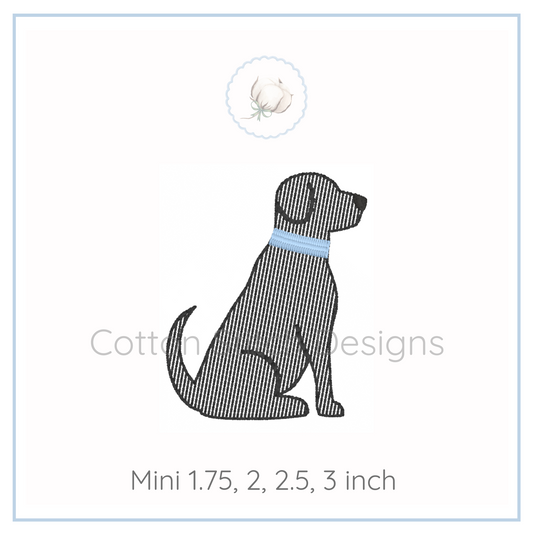 Machine Embroidery design Cotton Stitch Designs Dog illustration with a blue bandana on a white background.
