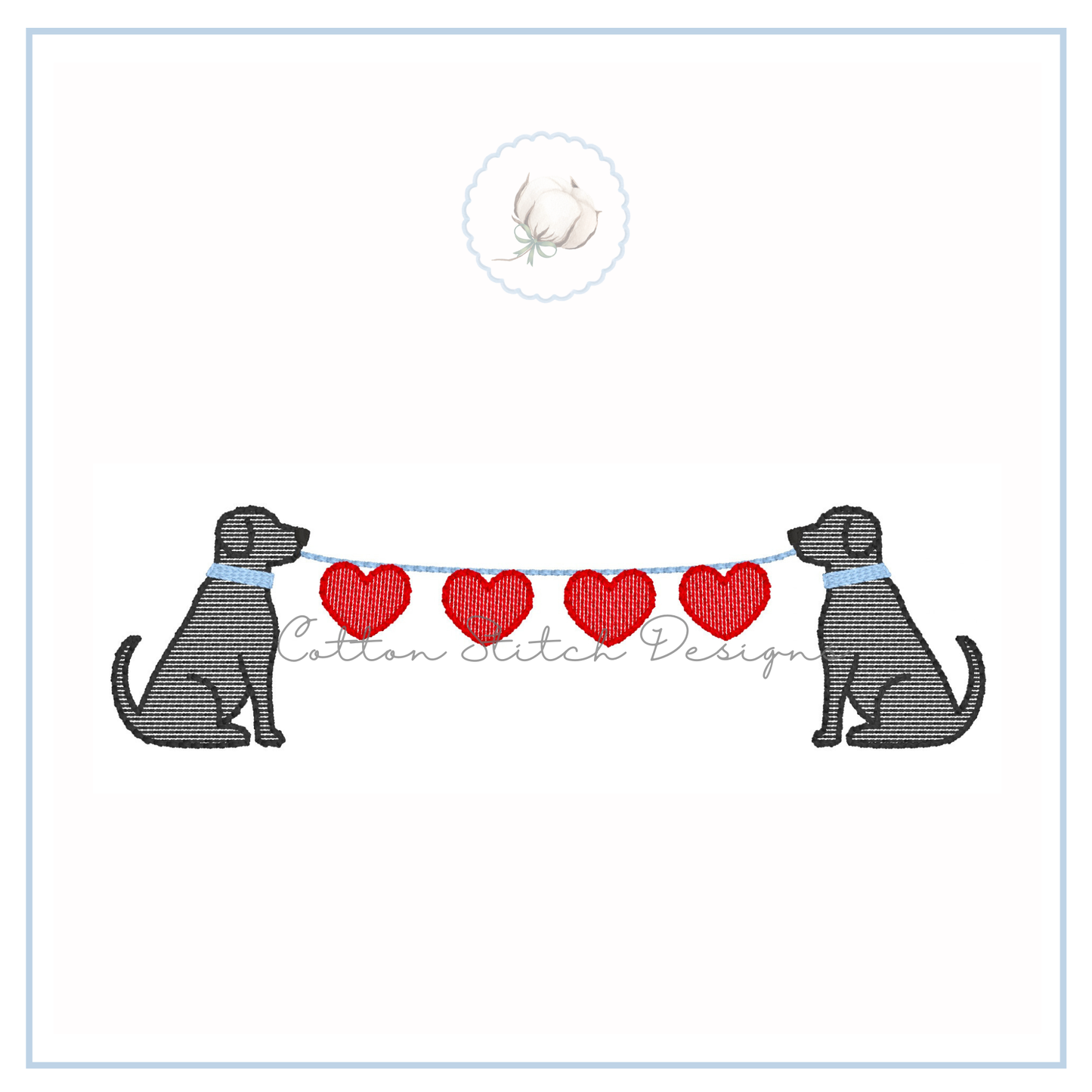 Dogs with Heart String Embroidery Design