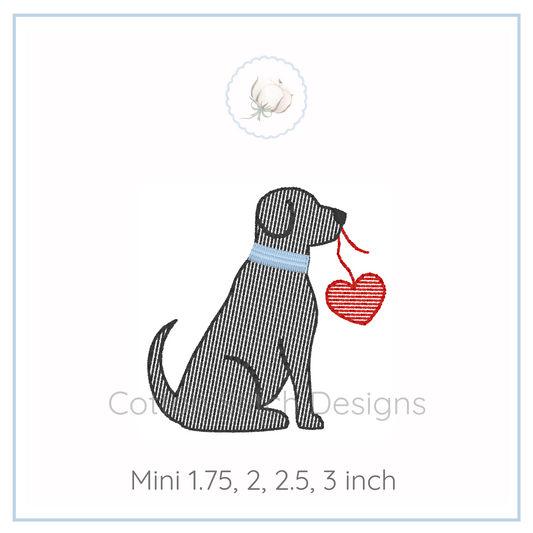 Machine Embroidery design Cotton Stitch Designs Dog with a heart and 'Couture Creations Designs' branding on a white background