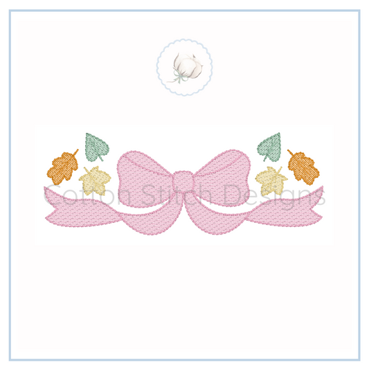 Machine Embroidery design Cotton Stitch Designs Embroidered design of a pink bow with colorful leaves on a white background