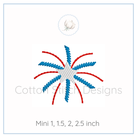 Machine Embroidery design Cotton Stitch Designs Star-shaped embroidery design with red and blue loops on a white background, labeled 'Cotton Stitch Designs'.