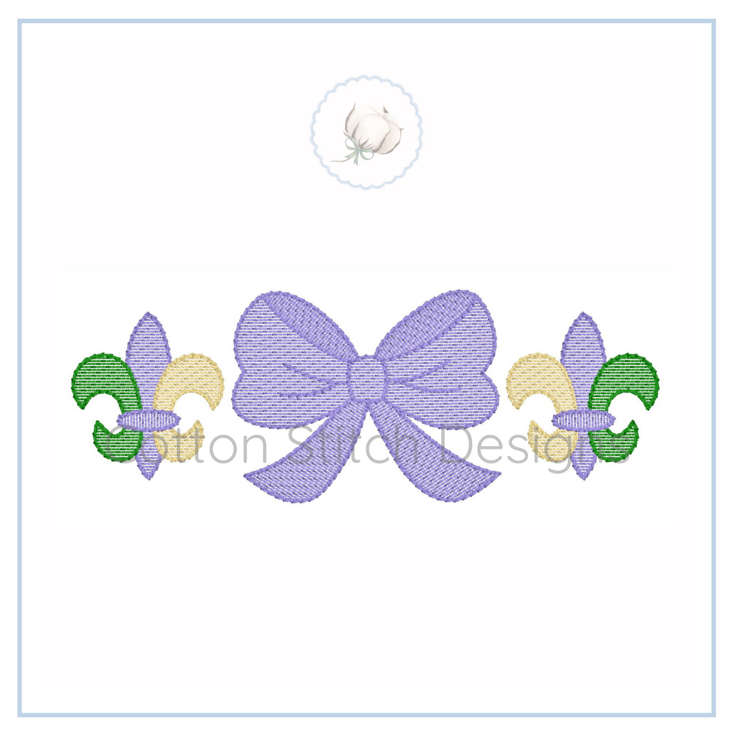 Machine Embroidery design Cotton Stitch Designs Embroidery design with a bow and fleur-de-lis on a white background