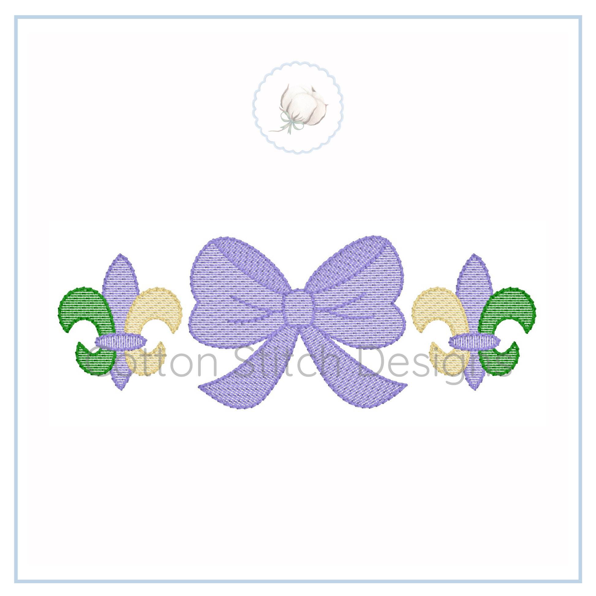 Machine Embroidery design Cotton Stitch Designs Embroidery design with a bow and fleur-de-lis on a white background