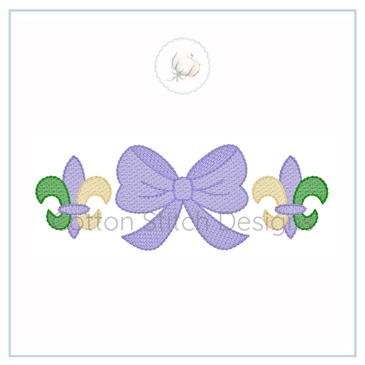 Machine Embroidery design Cotton Stitch Designs Embroidery design with a bow and fleur-de-lis on a white background