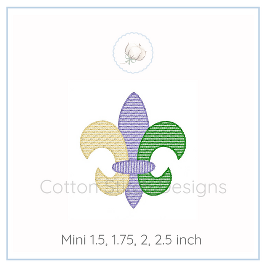 Machine Embroidery design Cotton Stitch Designs Embroidery design of a colorful fleur-de-lis on a white background with 'Cotton and Cream Designs' branding.