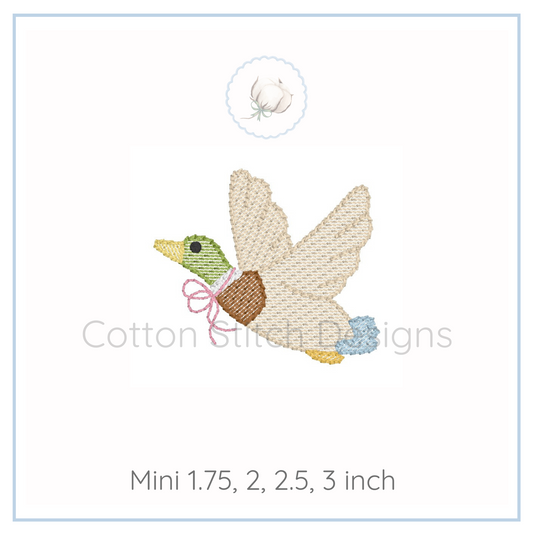 Machine Embroidery design Cotton Stitch Designs Embroidery design of a duck with a flower on a white background, featuring the brand 'Cotton Stitch Designs'.