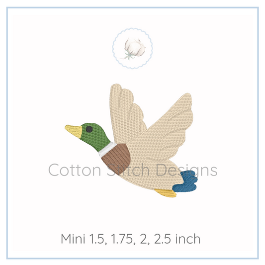 Machine Embroidery design Cotton Stitch Designs Embroidered duck design with size options on a white background