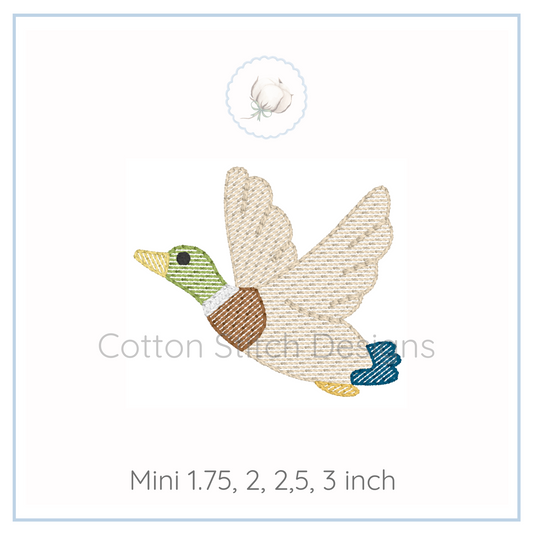 Machine Embroidery design Cotton Stitch Designs Embroidered duck design on a white background with 'Cotton Stitch Designs' branding.