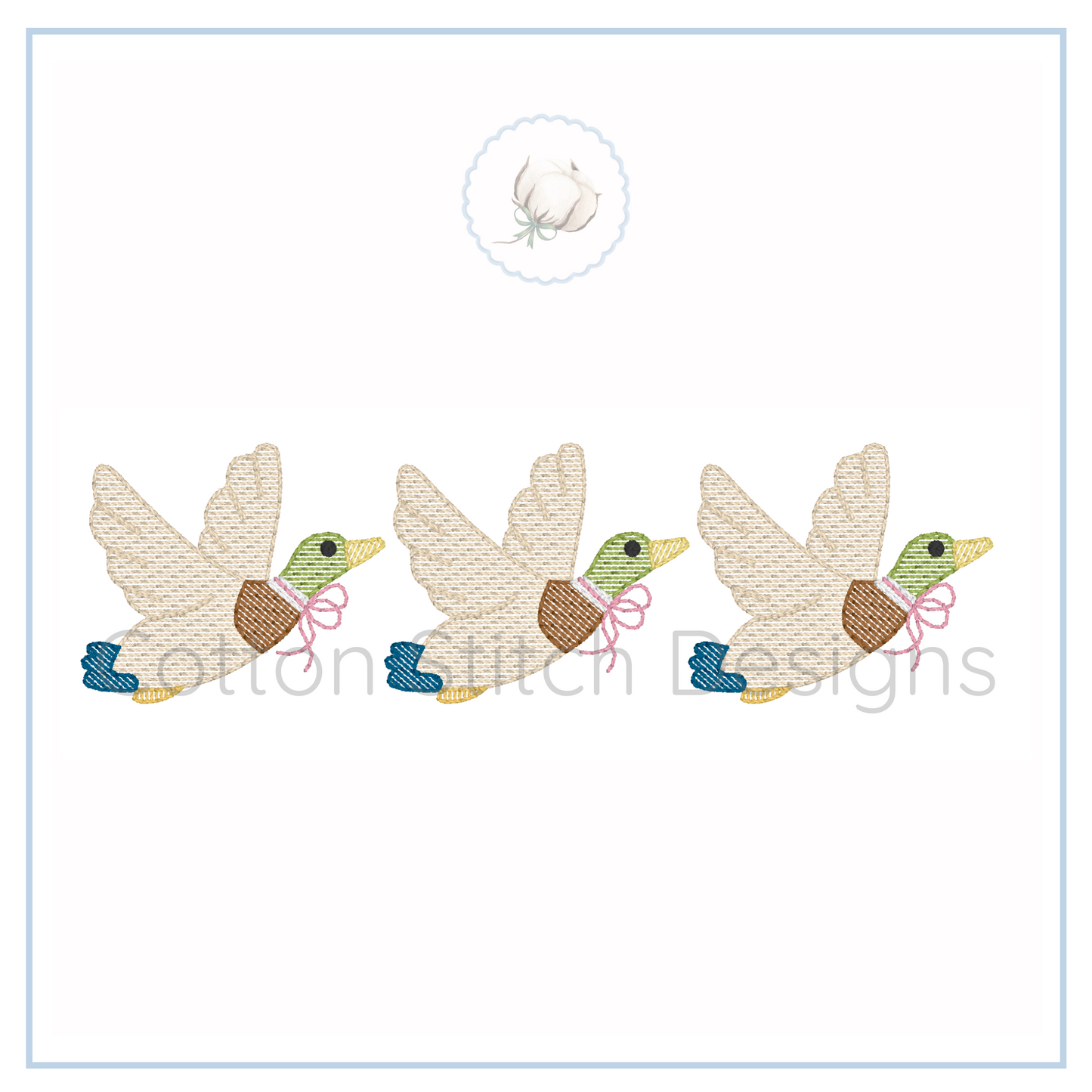 Machine Embroidery design Cotton Stitch Designs Embroidery design of three ducks with ducklings on a white background