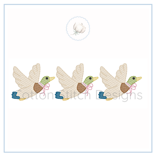 Machine Embroidery design Cotton Stitch Designs Embroidery design of three ducks with ducklings on a white background