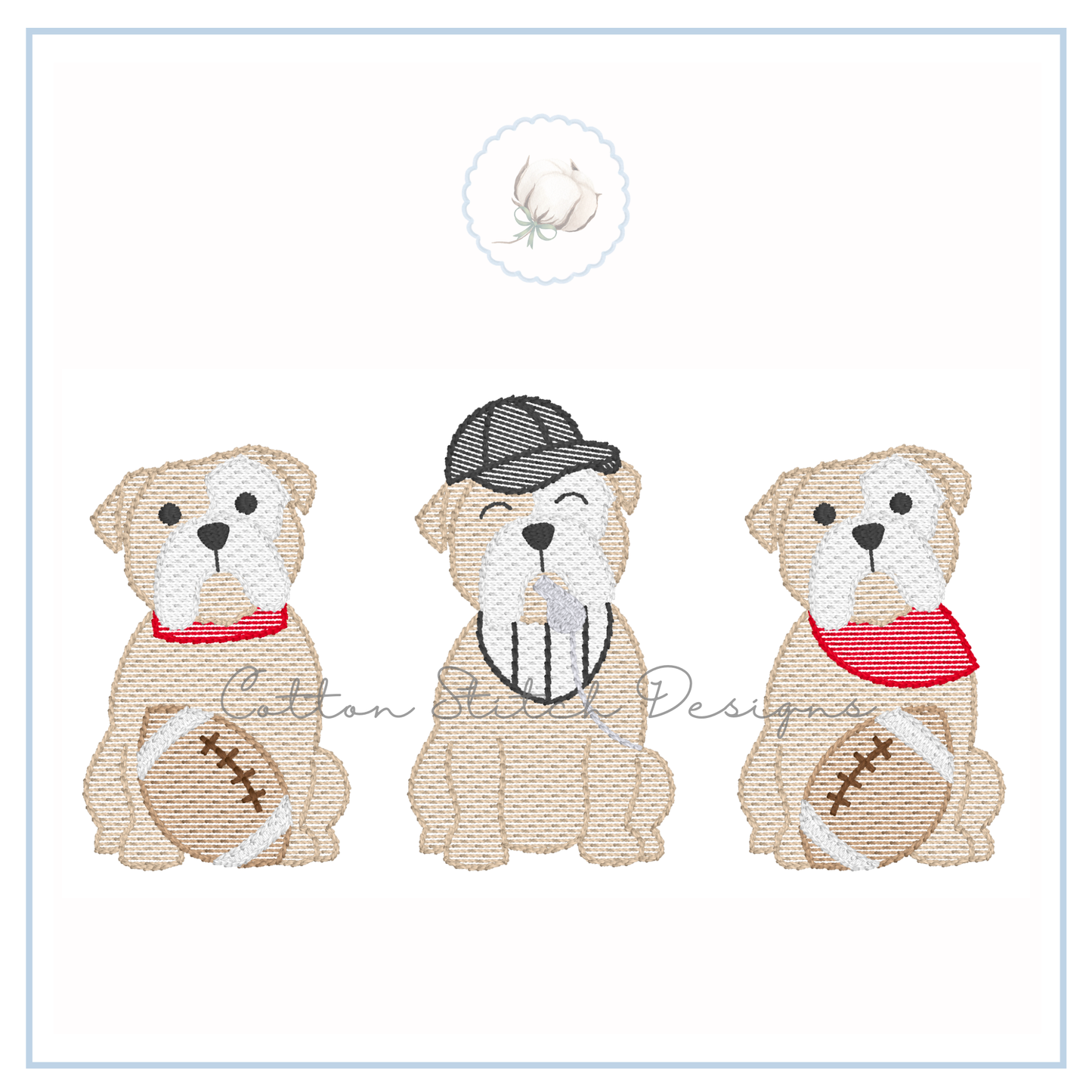 Football Bulldog Trio Sketch Embroidery Design