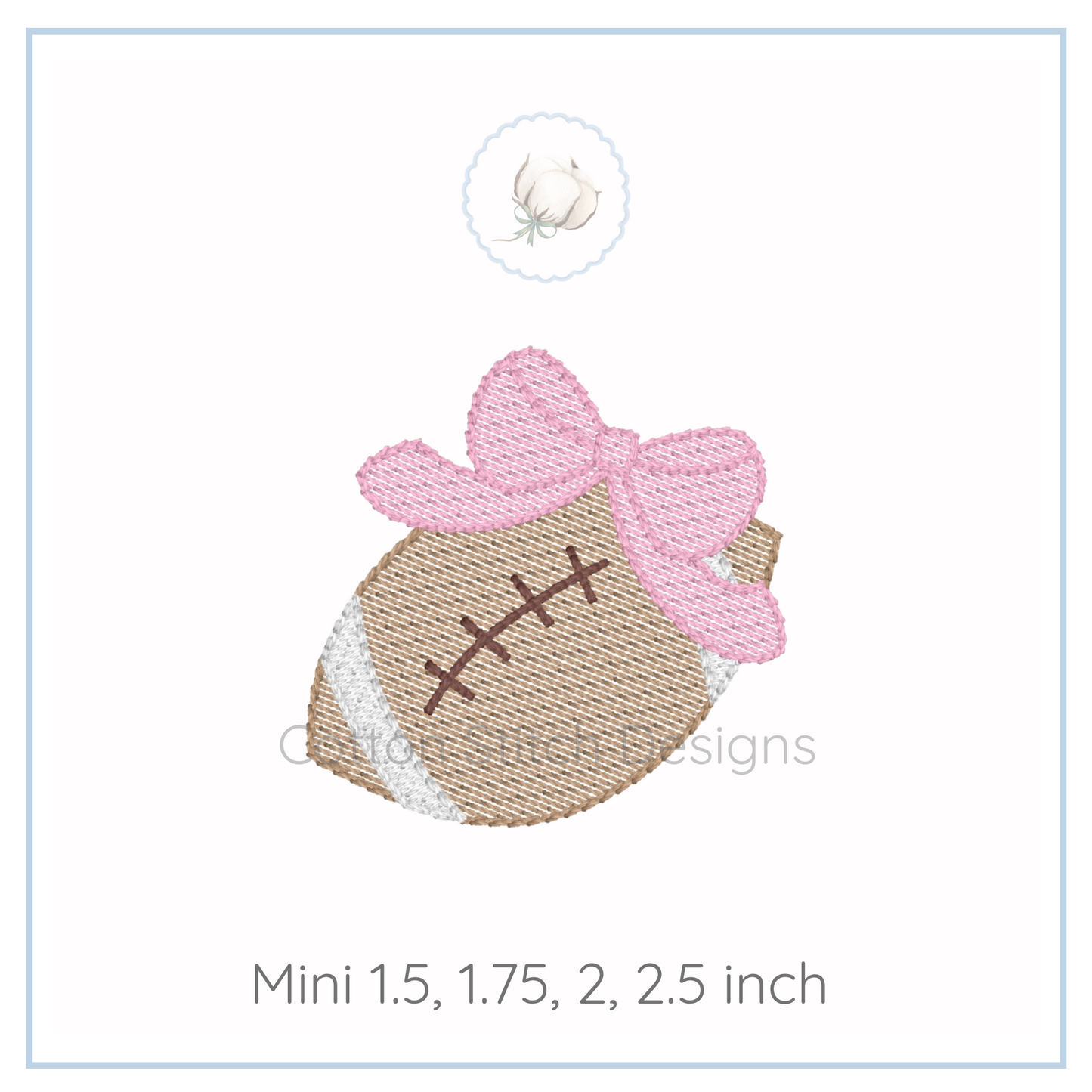 Machine Embroidery design Cotton Stitch Designs Embroidered design of a football with a pink bow on a white background