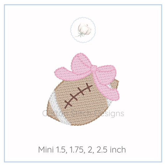 Machine Embroidery design Cotton Stitch Designs Embroidered design of a football with a pink bow on a white background