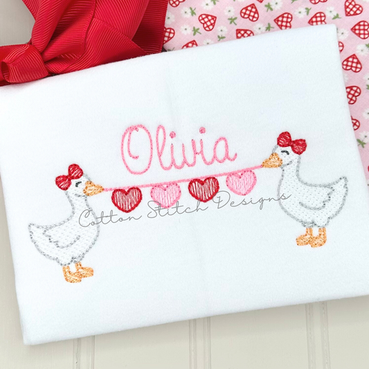 Goose Holding Hearts Sketch Embroidery Design