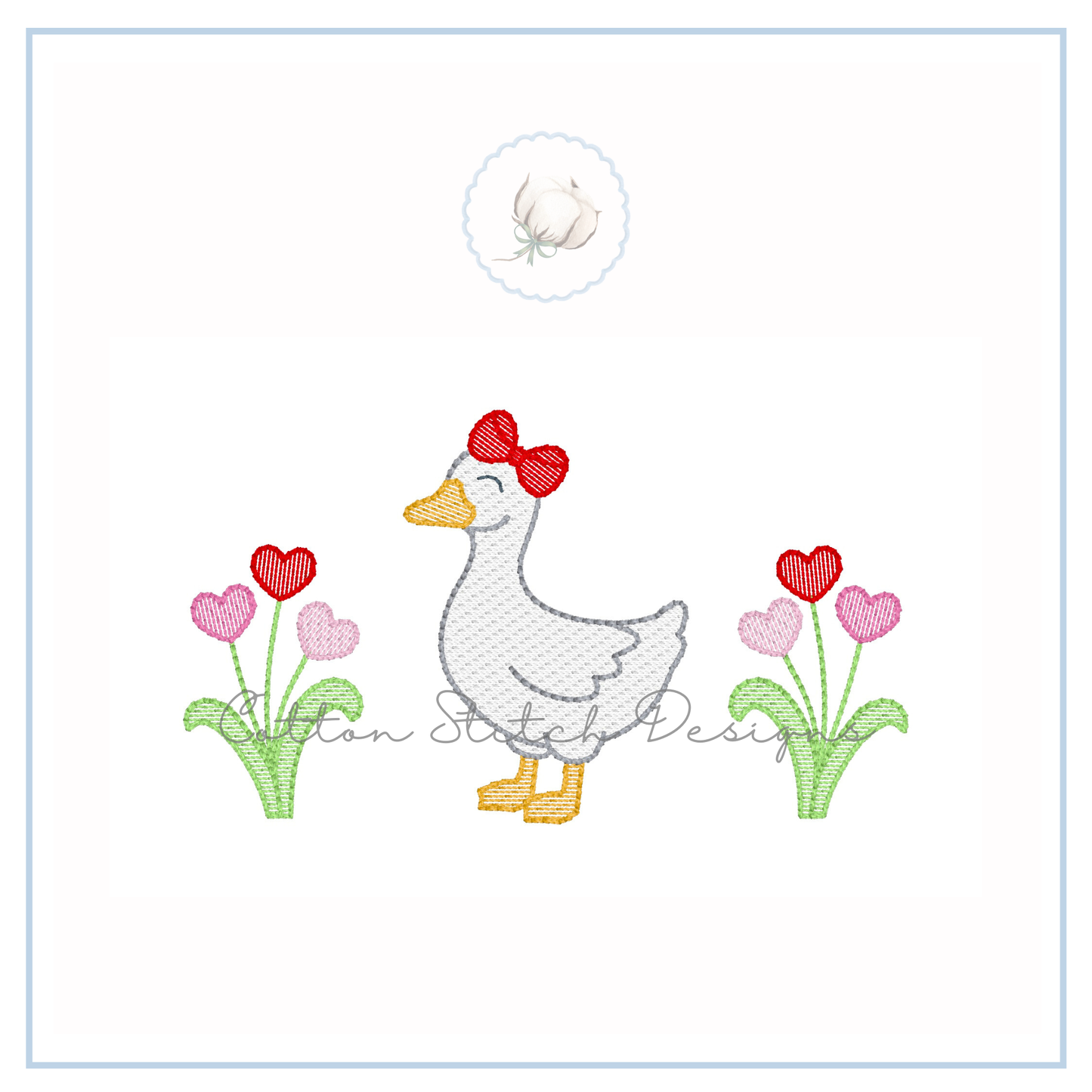 Goose with Heart Flowers Sketch Embroidery Design