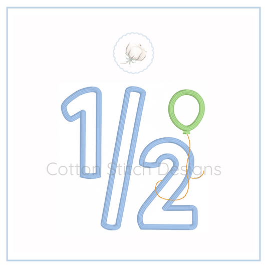 Machine Embroidery design Cotton Stitch Designs Embroidery design of the number '1/2' with a green balloon.