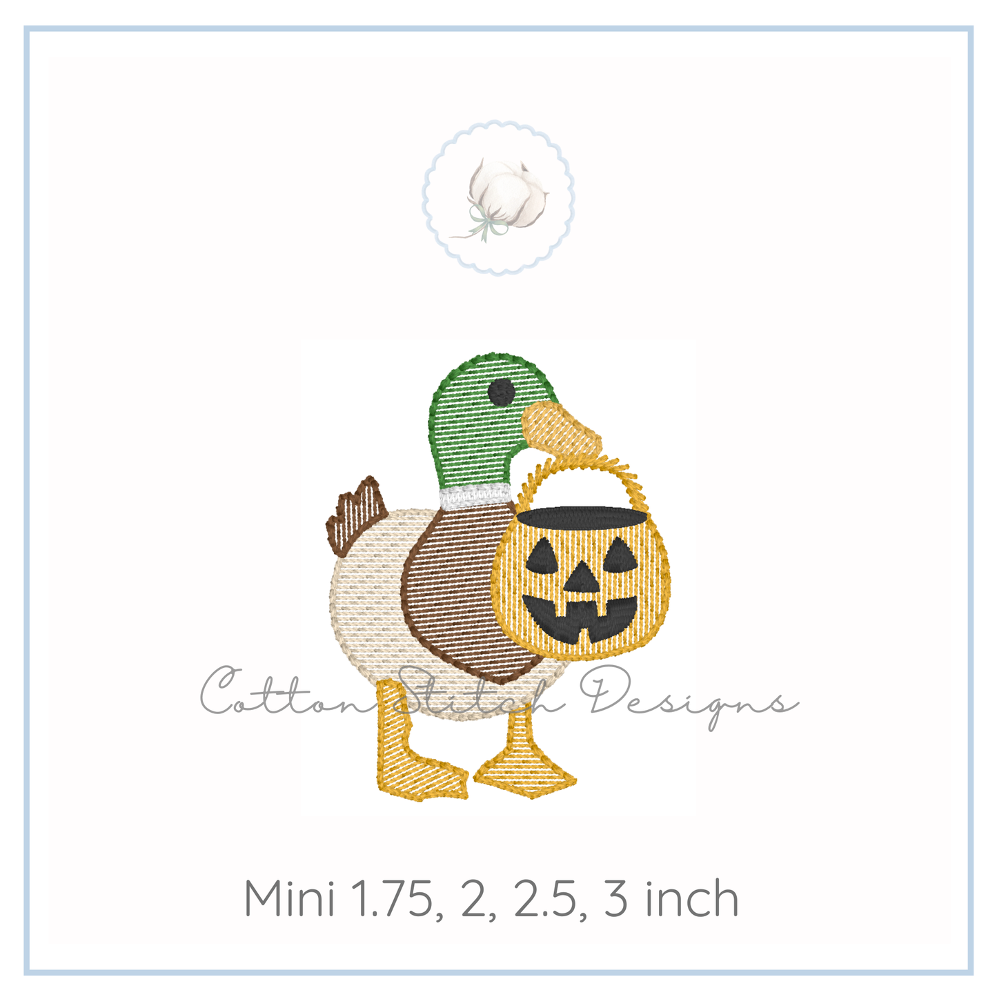 Mini Halloween Mallard Duck Sketch Embroidery Design
