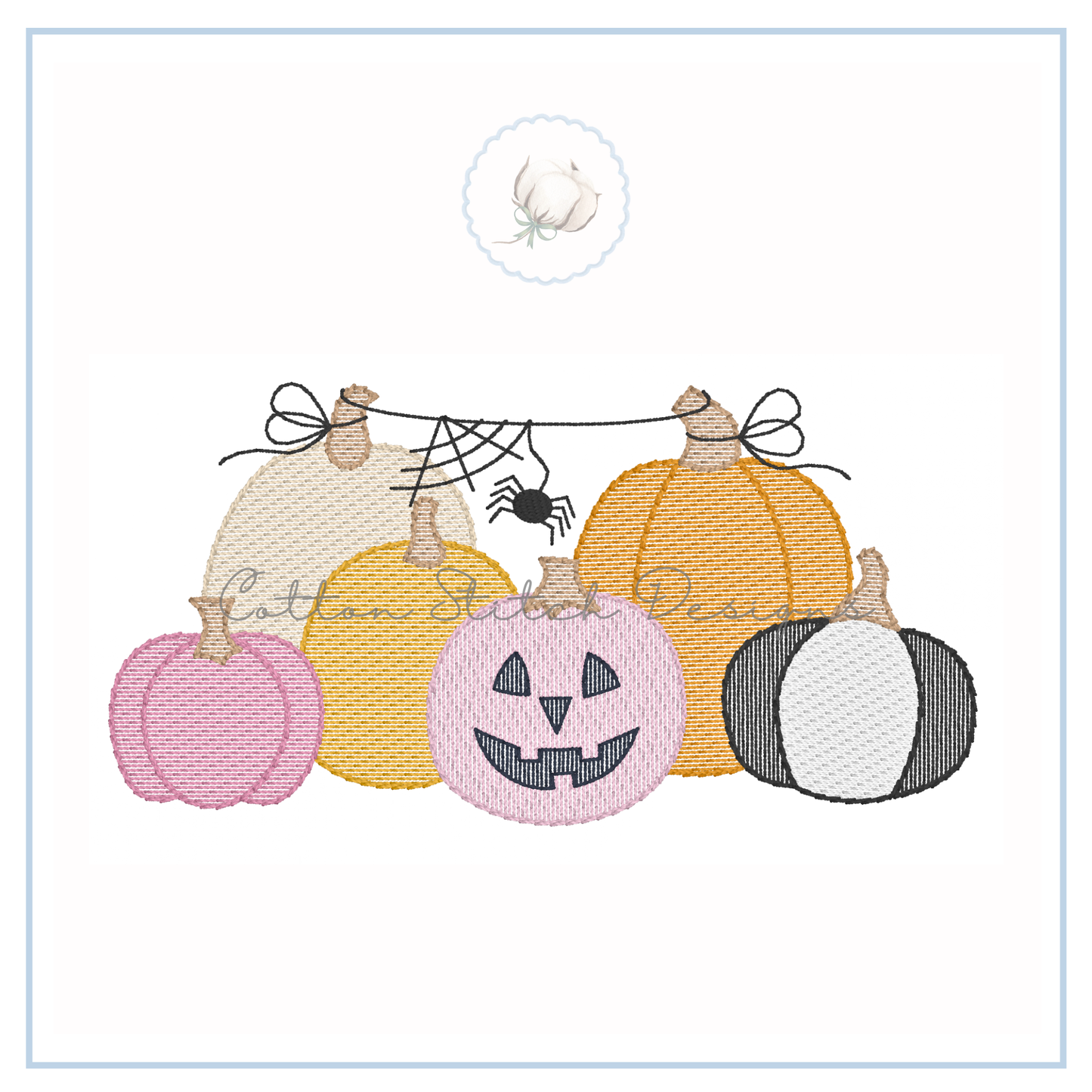 Halloween Pumpkin Patch with Bows Embroidery Design